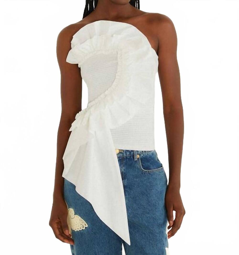 NEW FARM RIO smocked strapless top in white